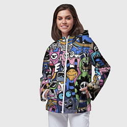 Ветровка с капюшоном женская Милые и веселые монстры, цвет: 3D-белый — фото 2