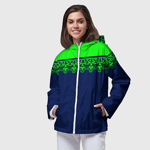 Женская ветровка Green Lace Зеленое кружево на темном синем фоне / 3D-Белый – фото 3