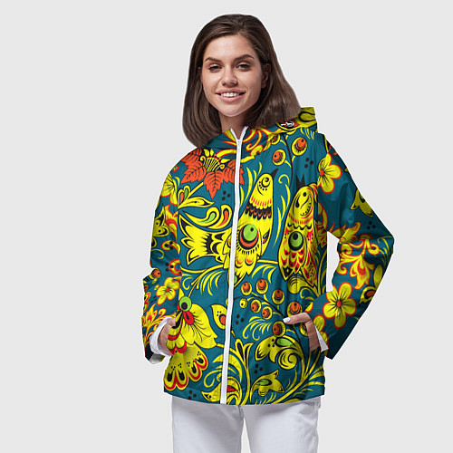 Женская ветровка Хохломская Роспись Две Птицы / 3D-Белый – фото 3