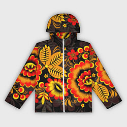 Ветровка с капюшоном женская Хохломская Роспись Цветы На Тёмном Фоне, цвет: 3D-белый