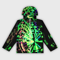 Ветровка с капюшоном женская Неоновые дискообразные узоры - Зелёный, цвет: 3D-белый