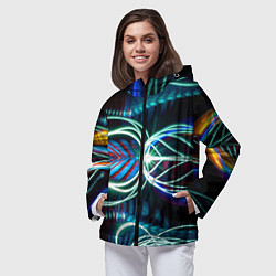 Ветровка с капюшоном женская Неоновые лучи - Светло-синий, цвет: 3D-черный — фото 2