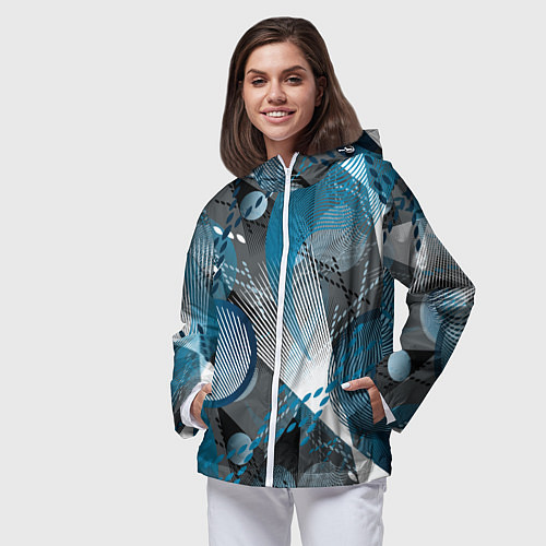 Женская ветровка Абстрактный серо-синий принт / 3D-Белый – фото 3