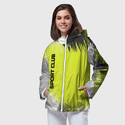 Ветровка с капюшоном женская Sports club gray green pattern, цвет: 3D-белый — фото 2