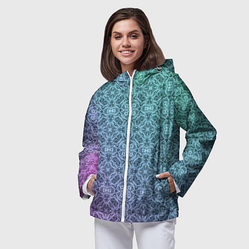 Женская ветровка Кружевной узор на розово-бирюзовом градиенте / 3D-Белый – фото 3