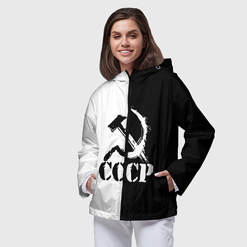 Женская ветровка СОВЕТСКИЙ СОЮЗ - СЕРП И МОЛОТ - Черно-белое / 3D-Черный – фото 3