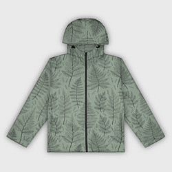 Ветровка с капюшоном женская Листья папоротника на зеленом фоне Минимализм, цвет: 3D-черный