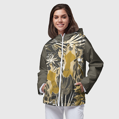 Женская ветровка Жирафы в тропиках / 3D-Белый – фото 3