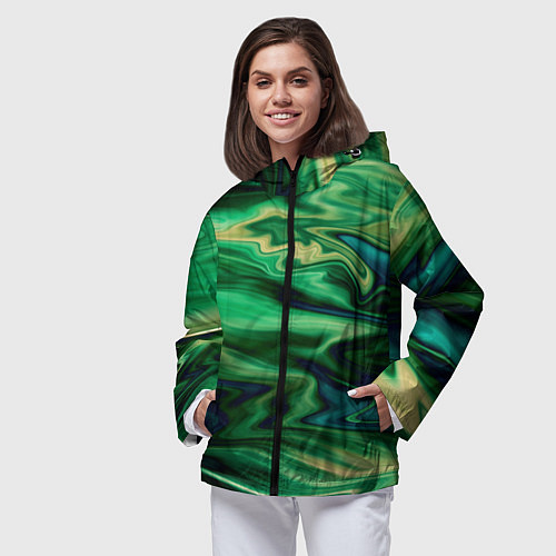 Женская ветровка Абстрактный узор в зеленых тонах / 3D-Черный – фото 3