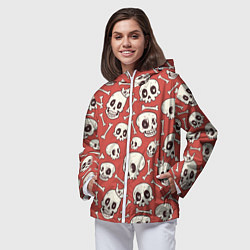 Ветровка с капюшоном женская Черепа на красном фоне, цвет: 3D-белый — фото 2