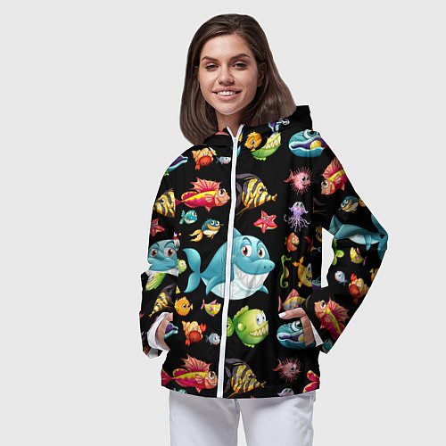Женская ветровка Прикольная акула и другие жители океана / 3D-Белый – фото 3