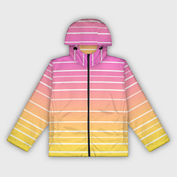 Ветровка с капюшоном женская Белые полосы на розовом и желтом градиенте, цвет: 3D-черный