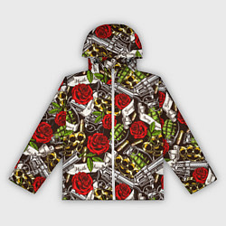Ветровка с капюшоном женская Мафия - кастеты, гранаты, пистолеты и розы, цвет: 3D-белый