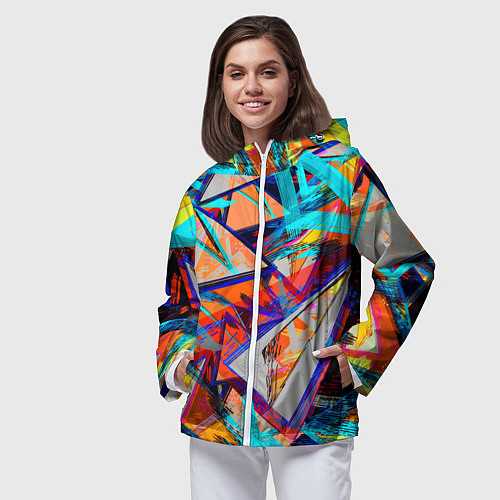 Женская ветровка Яркий неоновый абстрактный узор / 3D-Белый – фото 3