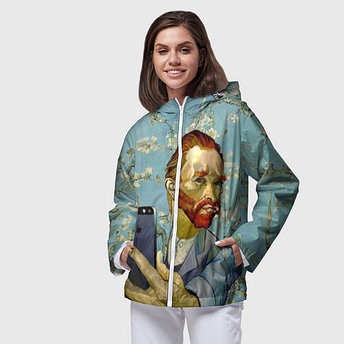 Женская ветровка Ван Гог Селфи - Арт Портрет / 3D-Белый – фото 3