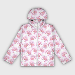 Ветровка с капюшоном женская Нежные розы - паттерн, цвет: 3D-белый