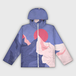 Ветровка с капюшоном женская Пейзаж гор и леса в стиле ретро, цвет: 3D-белый