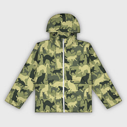 Ветровка с капюшоном женская Кошачий камуфляж в зеленой гамме, цвет: 3D-белый