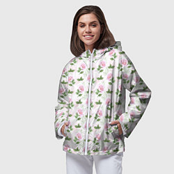 Ветровка с капюшоном женская Садовые розы, паттерн, цвет: 3D-белый — фото 2