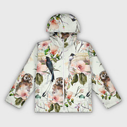 Ветровка с капюшоном женская Цветы Нарисованные Магнолии и Птицы, цвет: 3D-белый