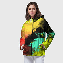 Ветровка с капюшоном женская Яркий красочный гранж, цвет: 3D-черный — фото 2