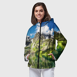 Ветровка с капюшоном женская Живописное горное озеро, цвет: 3D-черный — фото 2