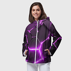 Ветровка с капюшоном женская Фиолетовые неоновые геометрические плиты, цвет: 3D-белый — фото 2
