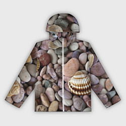 Ветровка с капюшоном женская Морские камни и ракушки, цвет: 3D-белый