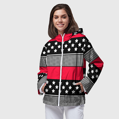 Женская ветровка Red and black pattern with stripes and stars / 3D-Белый – фото 3