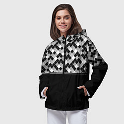 Ветровка с капюшоном женская Черно-белый геометрический узор, цвет: 3D-черный — фото 2