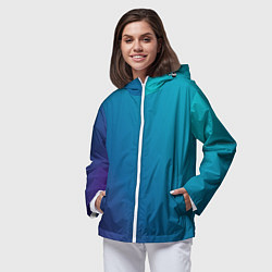 Ветровка с капюшоном женская Градиент - морская глубина, цвет: 3D-белый — фото 2