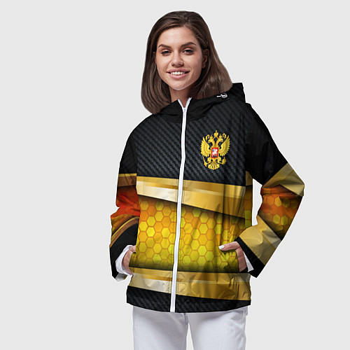 Женская ветровка Black & gold - герб России / 3D-Белый – фото 3