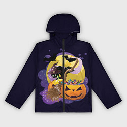 Ветровка с капюшоном женская Чёрный котёнок и тыквы, цвет: 3D-черный