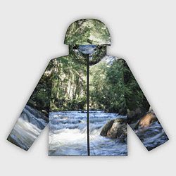 Ветровка с капюшоном женская Течёт река в лесу, цвет: 3D-черный