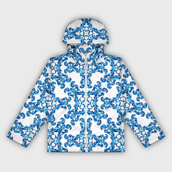 Ветровка с капюшоном женская Гжель рисунок цветы, цвет: 3D-белый
