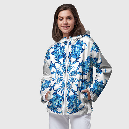 Женская ветровка Гжель синий цветок / 3D-Белый – фото 3