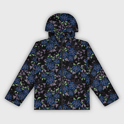 Ветровка с капюшоном женская Мозаичный геометрический узор Розы, цвет: 3D-черный