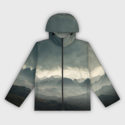 Ветровка с капюшоном женская Пасмурная погода в горах Пейзаж, цвет: 3D-черный