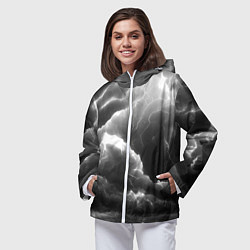 Ветровка с капюшоном женская Молнии в черных тучах, цвет: 3D-белый — фото 2