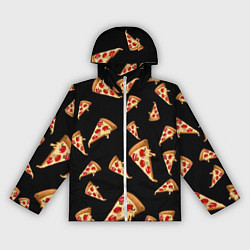Ветровка с капюшоном женская Куски пиццы на черном фоне, цвет: 3D-белый