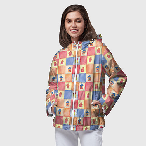Женская ветровка Геометрический узор Домики / 3D-Белый – фото 3