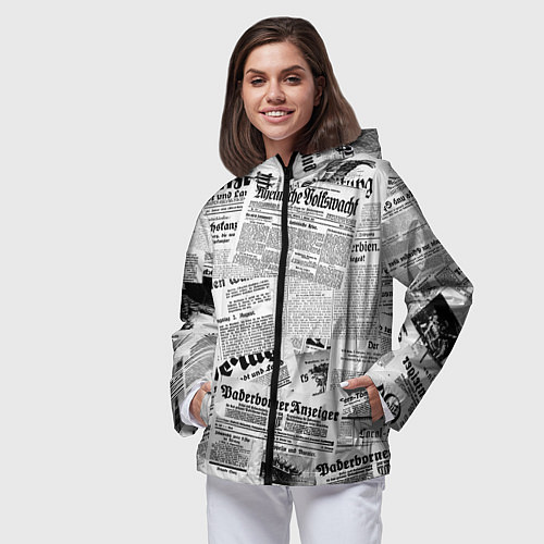 Женская ветровка Газетный коллаж / 3D-Черный – фото 3