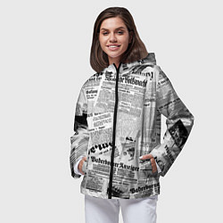 Ветровка с капюшоном женская Газетный коллаж, цвет: 3D-черный — фото 2