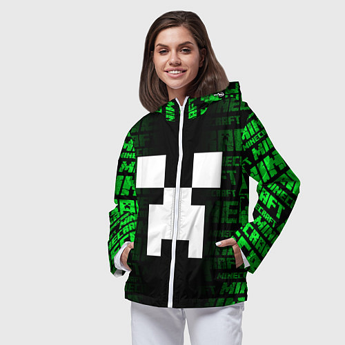 Женская ветровка Лицо Крипера - Майнкрафт / 3D-Белый – фото 3