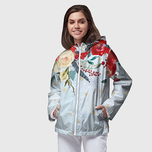 Женская ветровка Новогодний букет из роз / 3D-Белый – фото 3