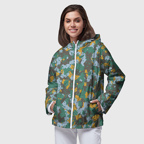 Женская ветровка Цифровой камуфляж - зелено-голубой / 3D-Белый – фото 3
