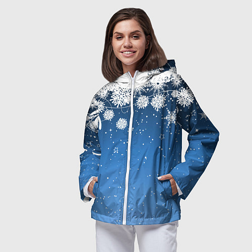 Женская ветровка Снежный узор на синем фоне / 3D-Белый – фото 3