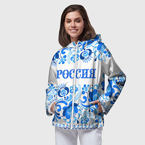 Женская ветровка РОССИЯ голубой узор / 3D-Белый – фото 3