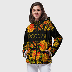Ветровка с капюшоном женская РОССИЯ роспись хохлома, цвет: 3D-черный — фото 2