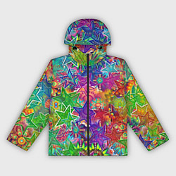 Ветровка с капюшоном женская Узоры из разноцветных звёзд, цвет: 3D-черный
